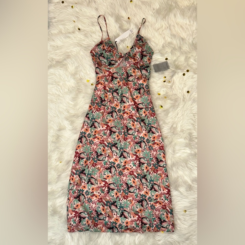 NSR Napean Sea Rd Floral Keyhole Midi Dress NWT